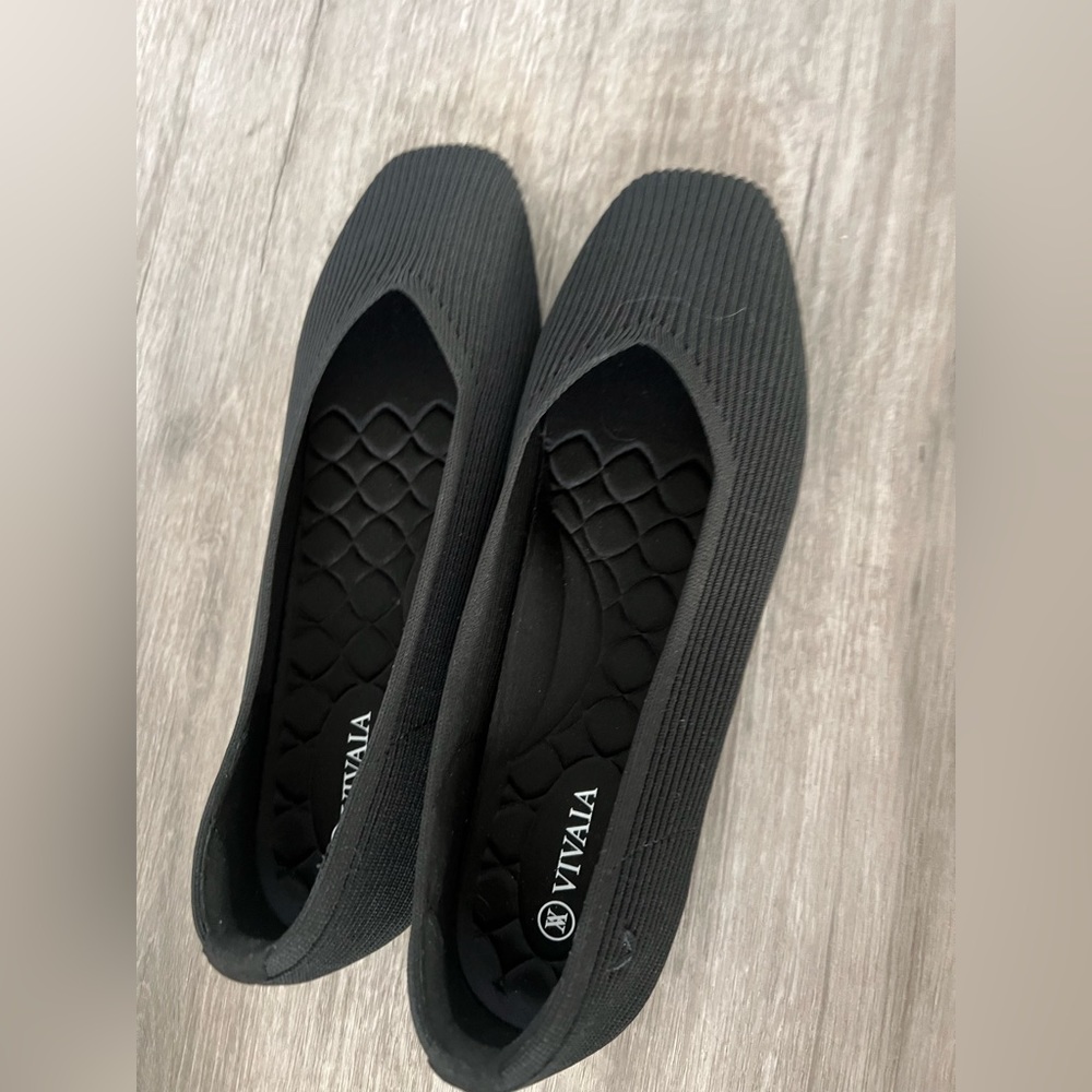 Vivaia Margot 2.0 Ballet Flat Shoe Square Knit Black Stretch Comfort Travel S 10